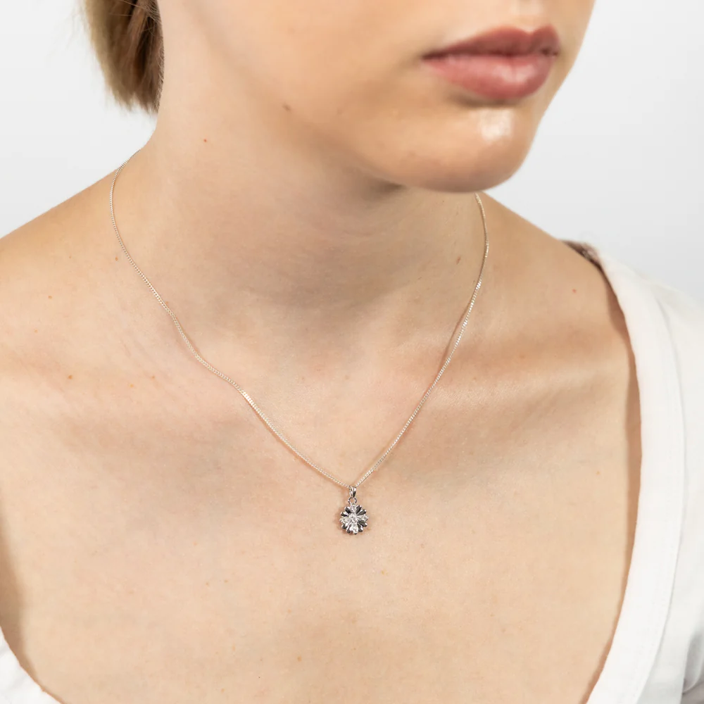 Sterling Silver White Cubic Zirconia Flower Pendant And Stud Earrings Set - Image 2