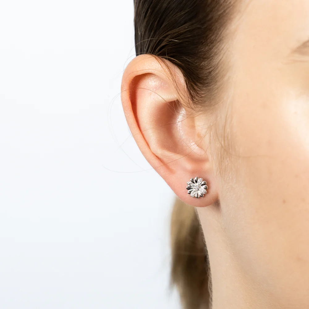 Sterling Silver White Cubic Zirconia Flower Pendant And Stud Earrings Set - Image 3