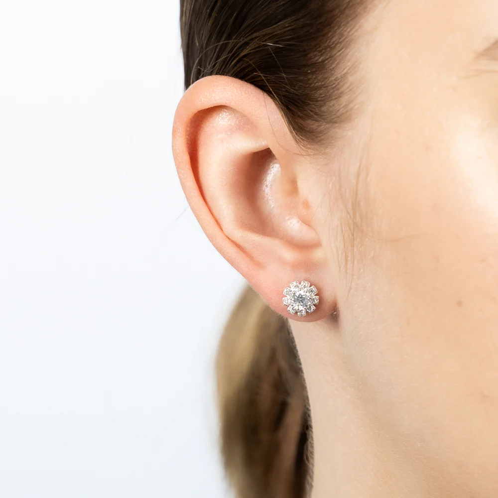 Sterling Silver White Cubic Zirconia Flower Pendant And Stud Earrings Set - Image 3