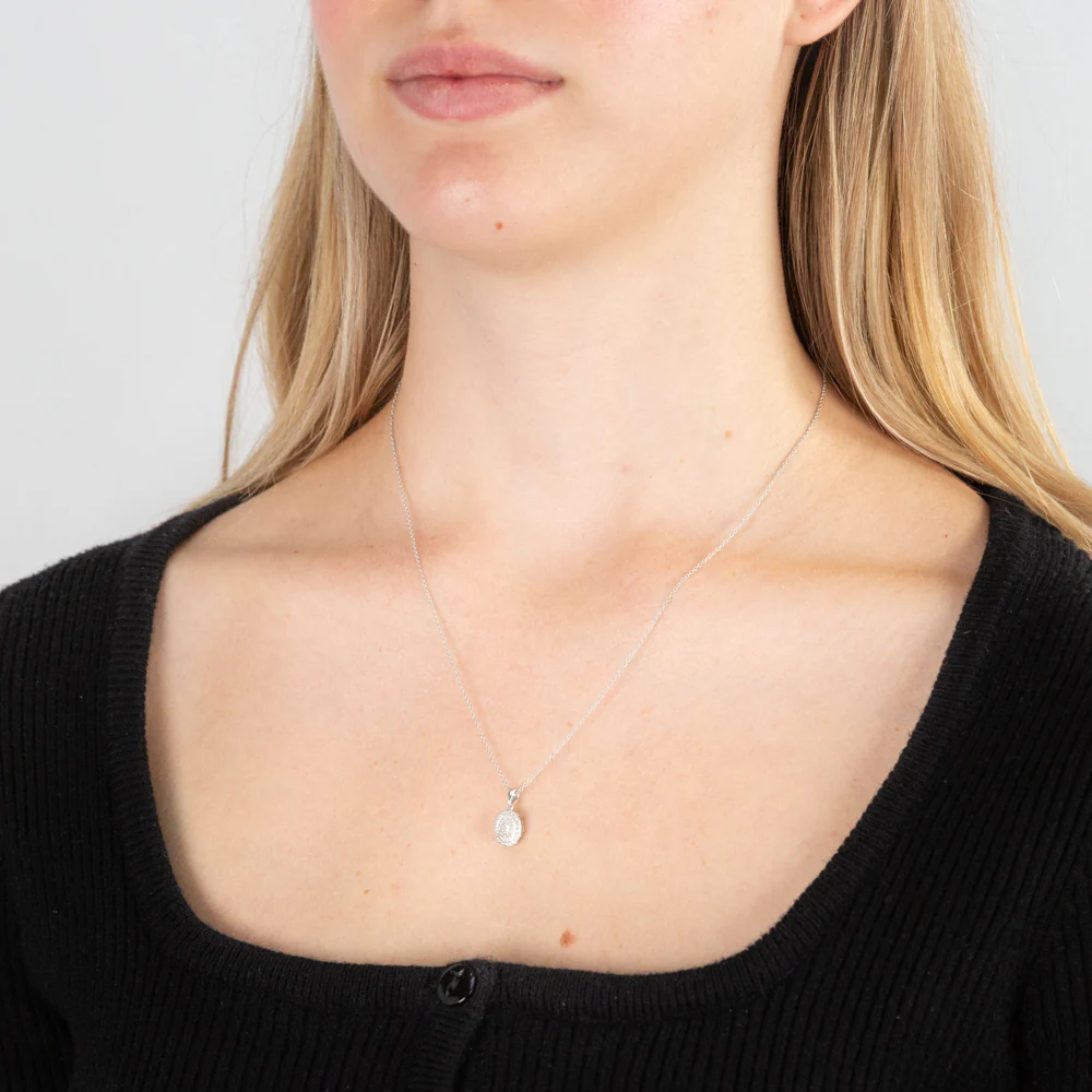 Sterling Silver With Diamond Oval Shape Pendant - Image 3