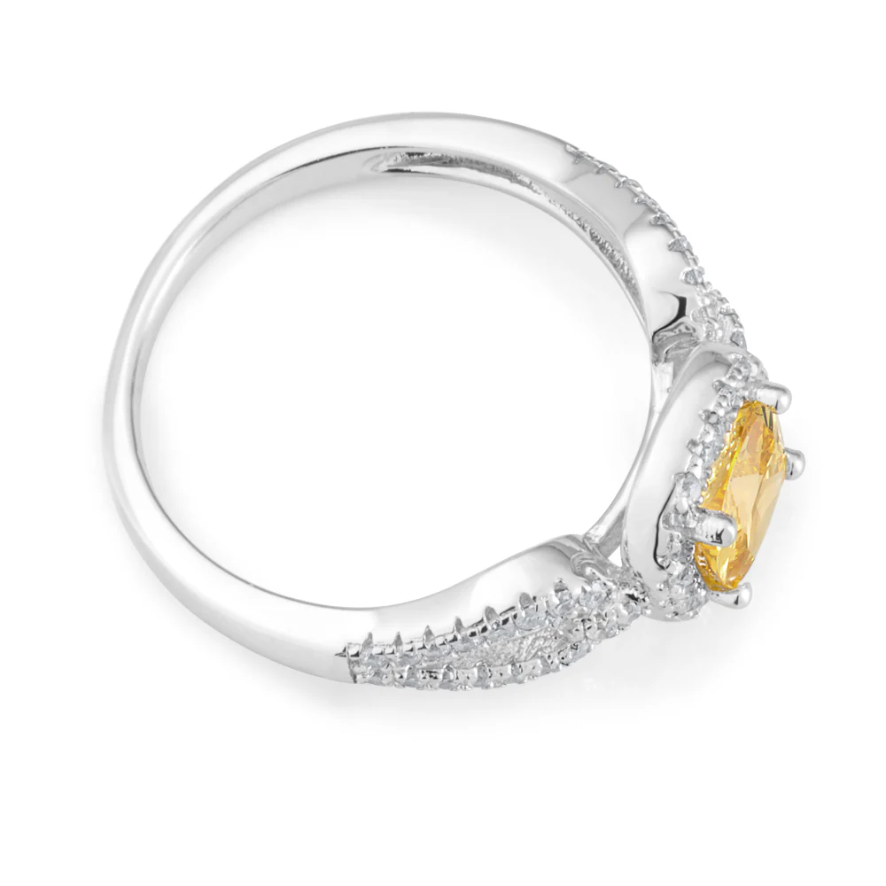 Sterling Silver Yellow Cushion Cut and White Round Zirconia Ring - Image 3