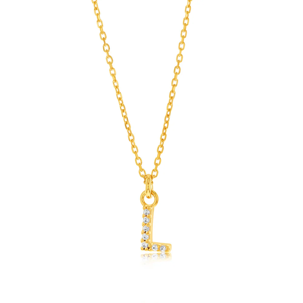Sterling Silver Yellow Gold Plated Initail "L" Pendant On 45cm Chain - Image 2