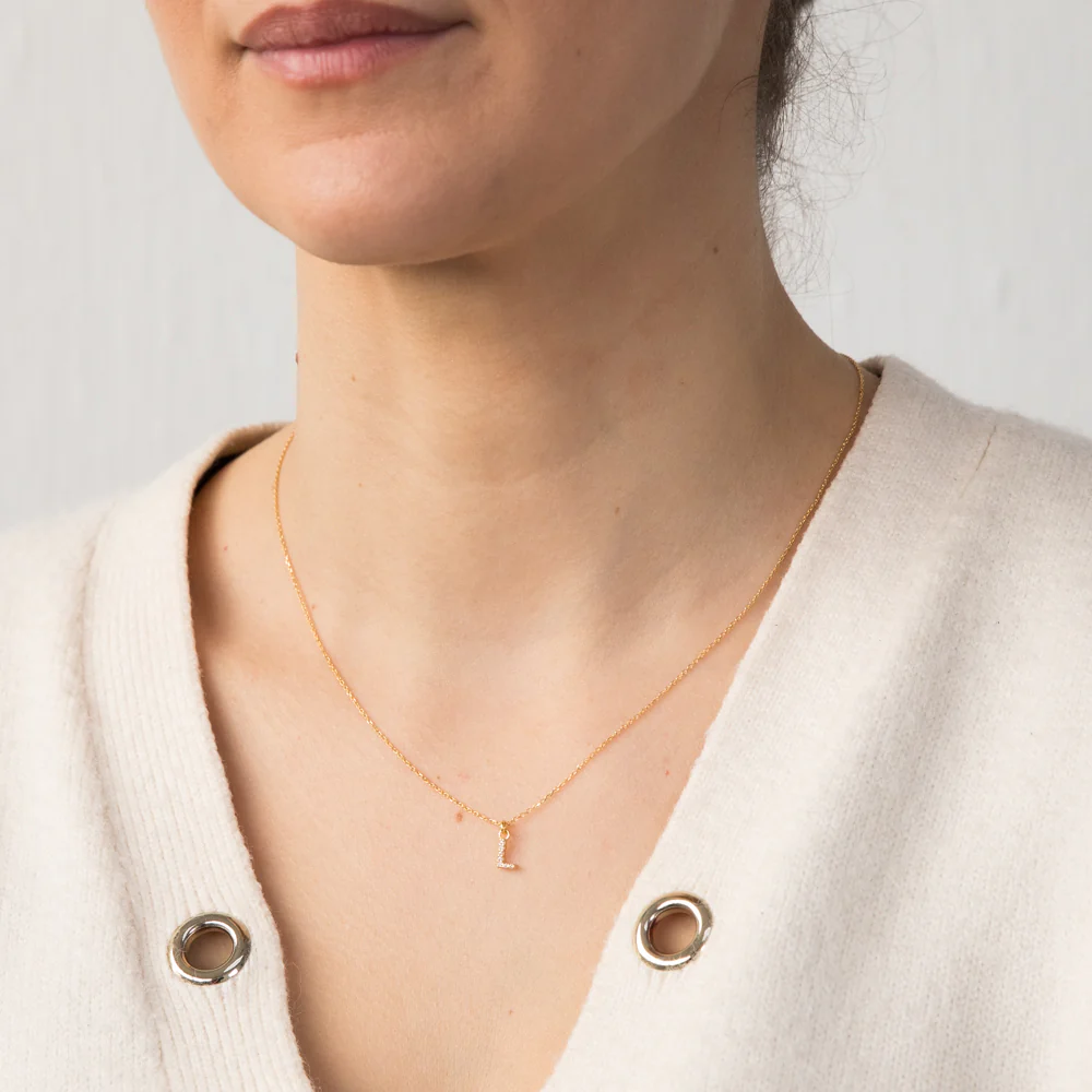 Sterling Silver Yellow Gold Plated Initail "L" Pendant On 45cm Chain - Image 3