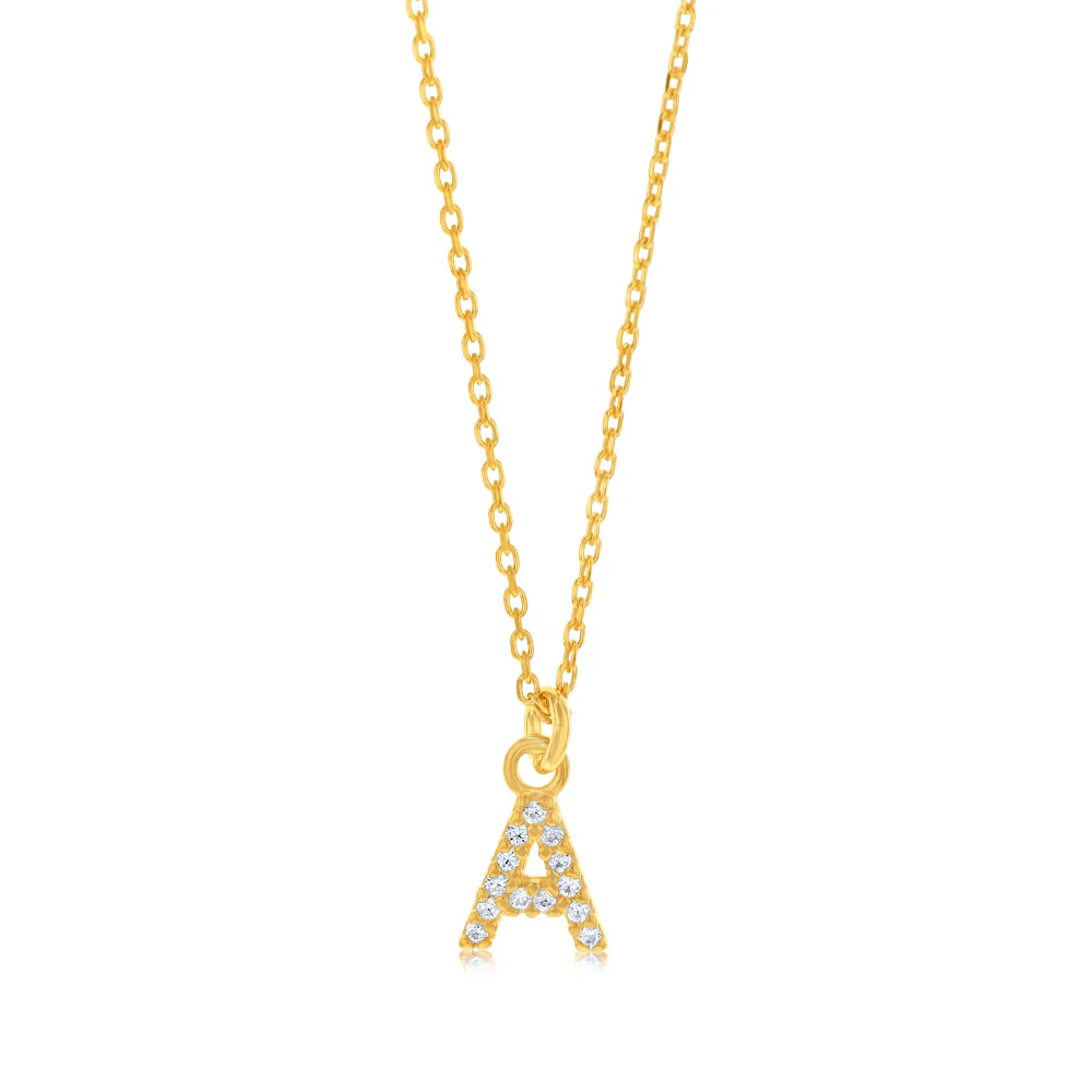 Sterling Silver Yellow Gold Plated Initial "A" Pendant on 45cm Chain - Image 2