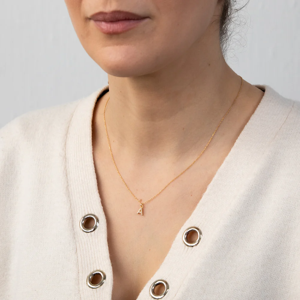 Sterling Silver Yellow Gold Plated Initial "A" Pendant on 45cm Chain - Image 3