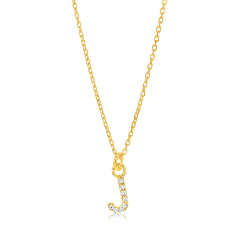 Sterling Silver Yellow Gold Plated Initial "J" Pendant on 45cm Chain