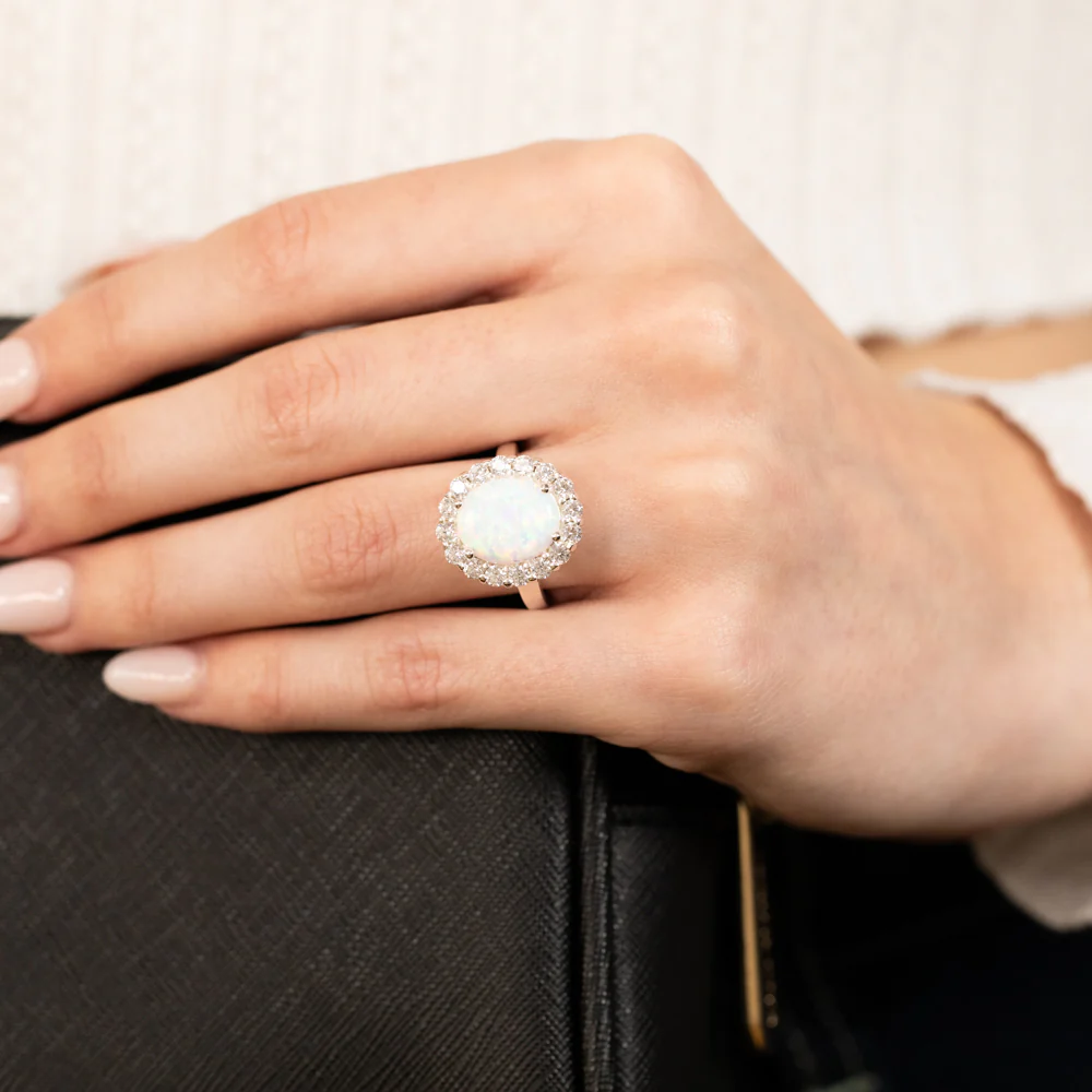 Sterling Silver Zirconia And Created Opal Oval Ring - Image 2