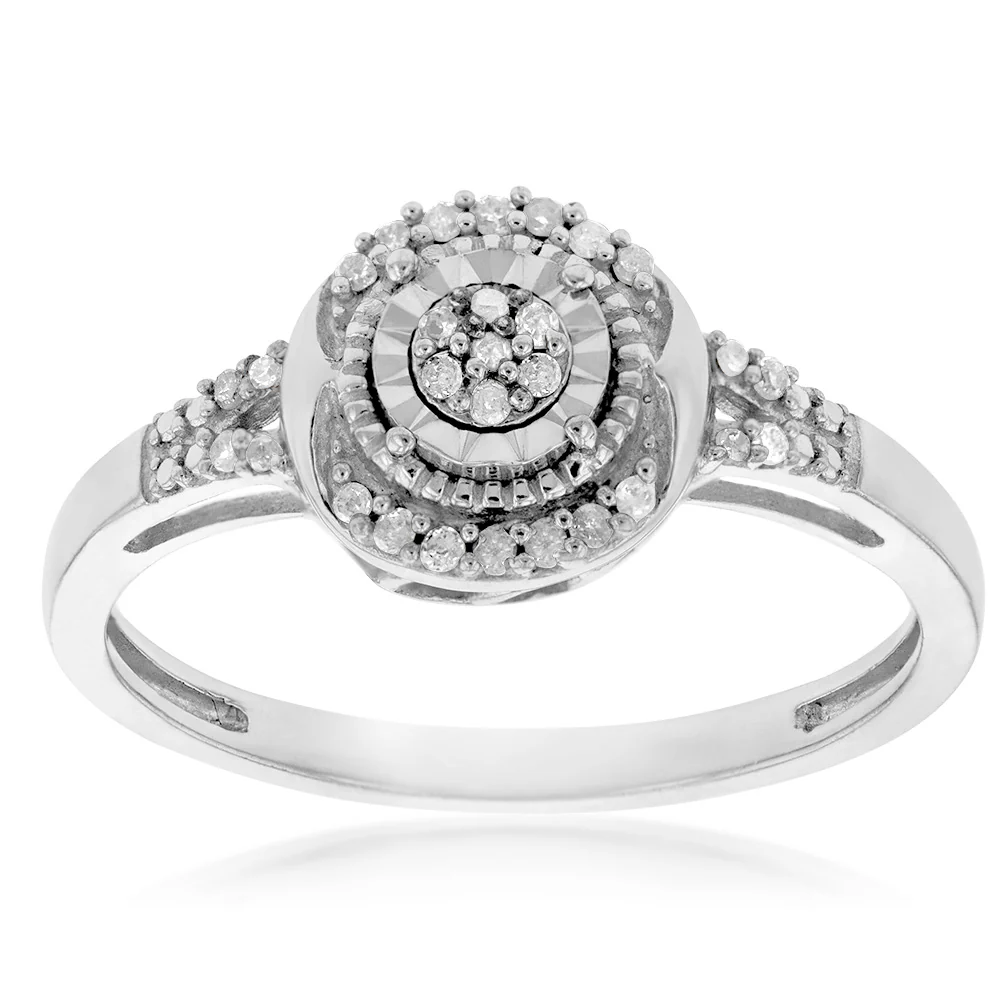 Sterling Silver1/3 Carat Diamond Pendant Earring and Ring Set Chain Included N1/2 - Image 5
