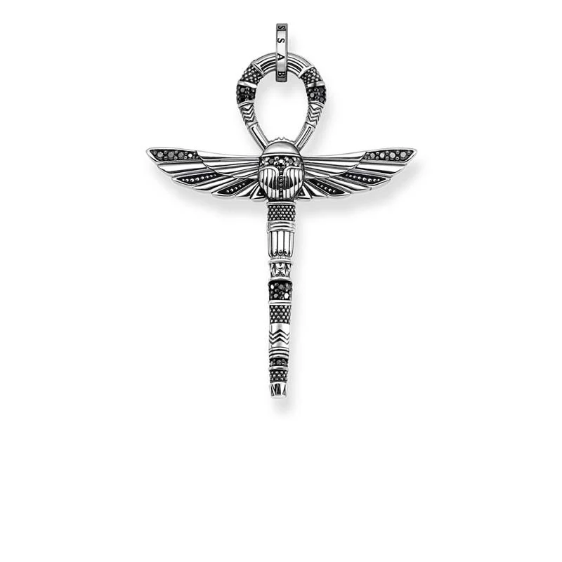 Ankh Sign Beetle Black Cubic Zirconia Pendant - PE778-643-11