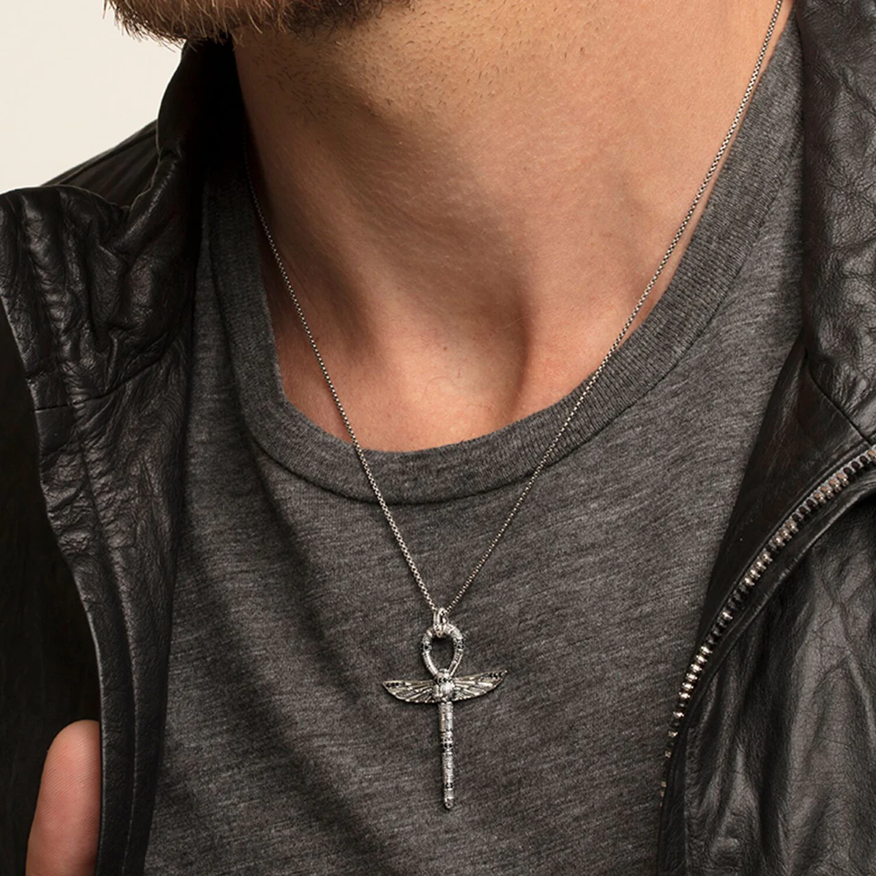 Ankh Sign Beetle Black Cubic Zirconia Pendant - PE778-643-11 - Image 3