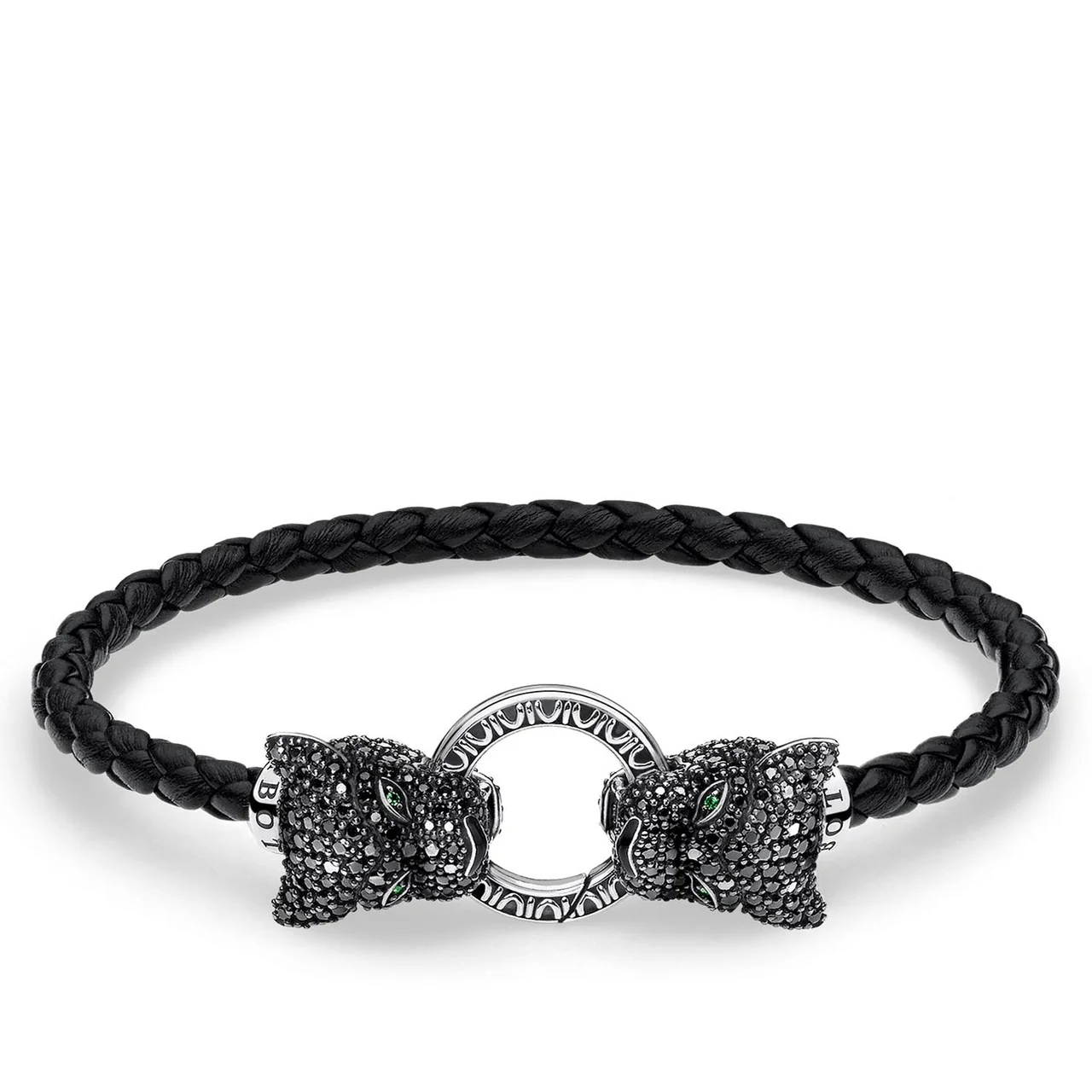 Blace Leather Black Cat Black Cubic Zirconia Bracelet - A1933-474-11
