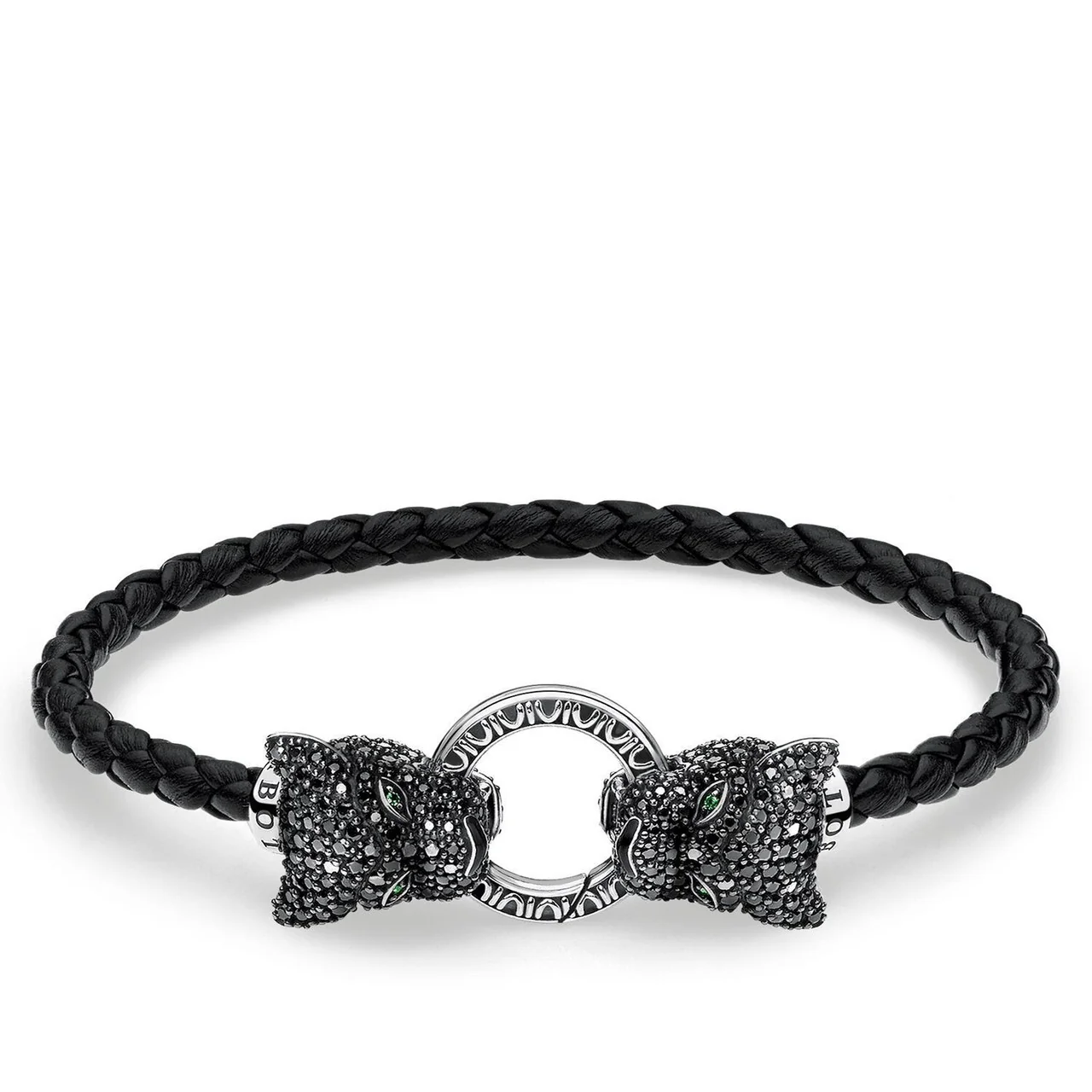 Blace Leather Black Cat Black Cubic Zirconia Bracelet - A1933-474-11 - Image 2