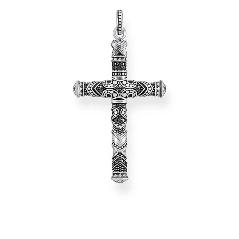 Black Cubic Zirconia Tribal Sml Cross Pendant - PE772-643-11