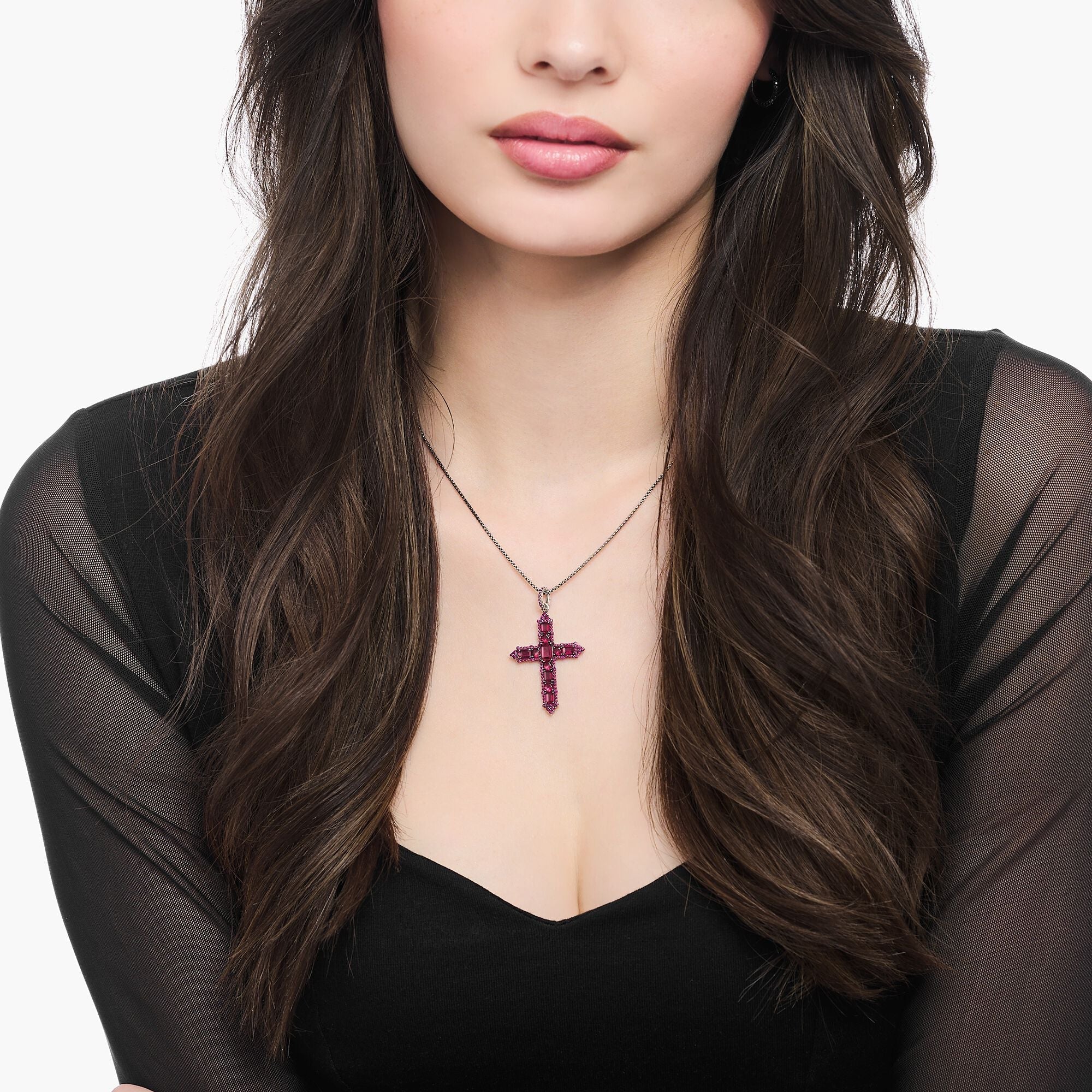 THOMAS SABO Blackened cross pendant with ruby red stones - Image 2