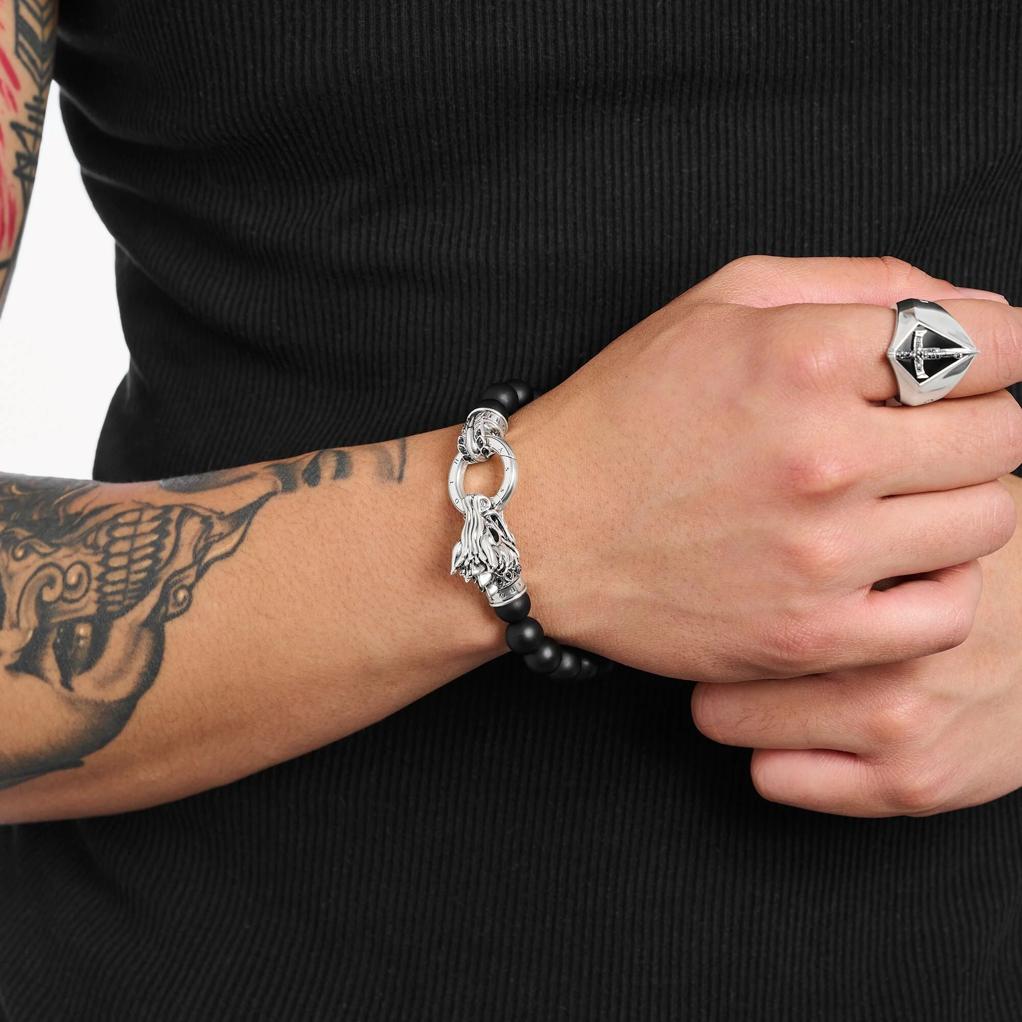 THOMAS SABO Bracelet with obsidian beads and dragon clasp - Image 2