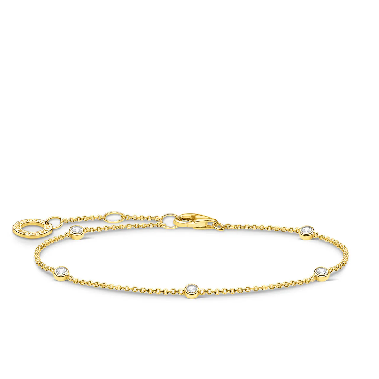 Charm Club Round Cubic Zirconia Set Yellow Gold Plated Bracelet 16-19cm - A1999-414-14-L19V