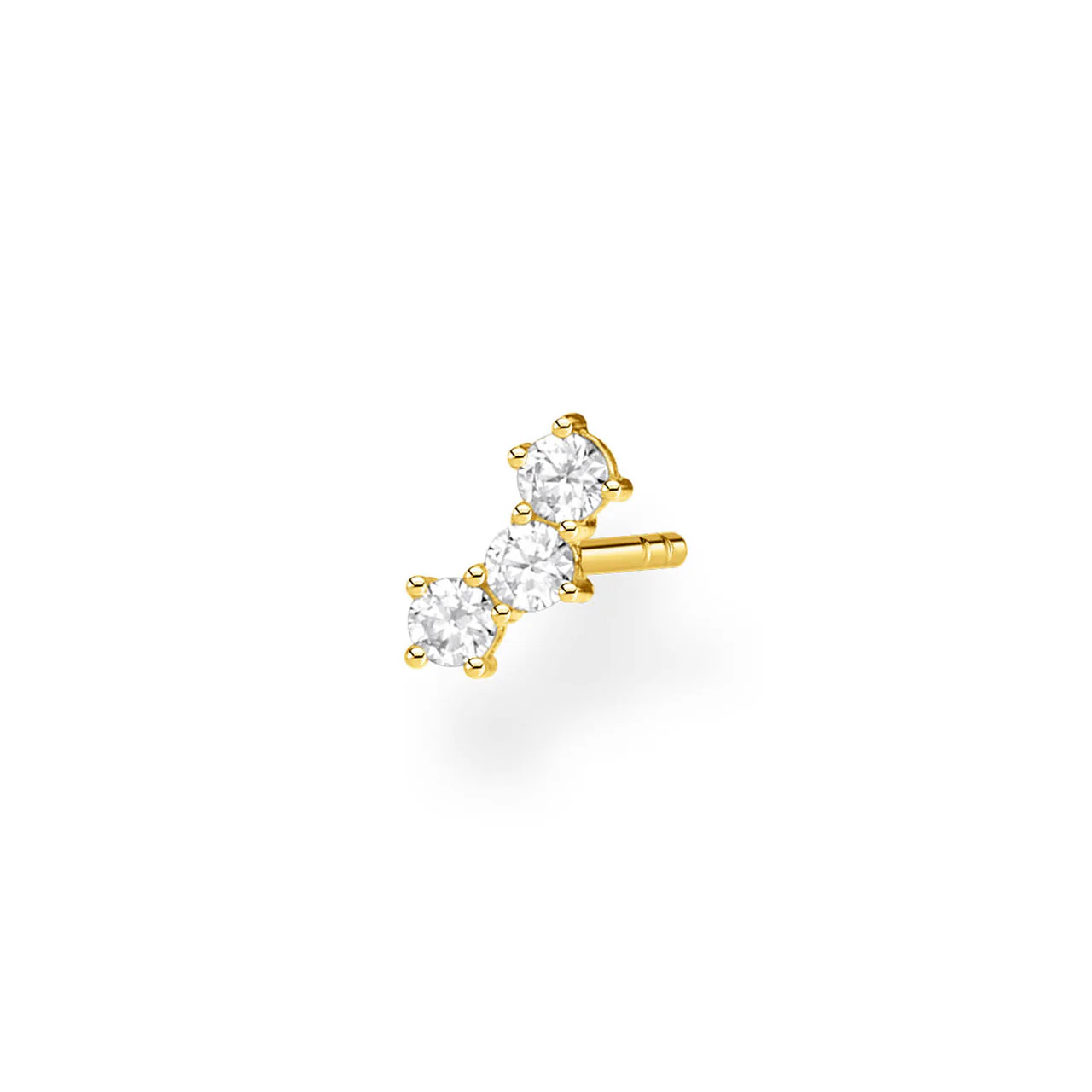 Charm Club Single 3 Stone Cubic Zirconia Yellow Gold Plated Stud Earring - H2132-414-14