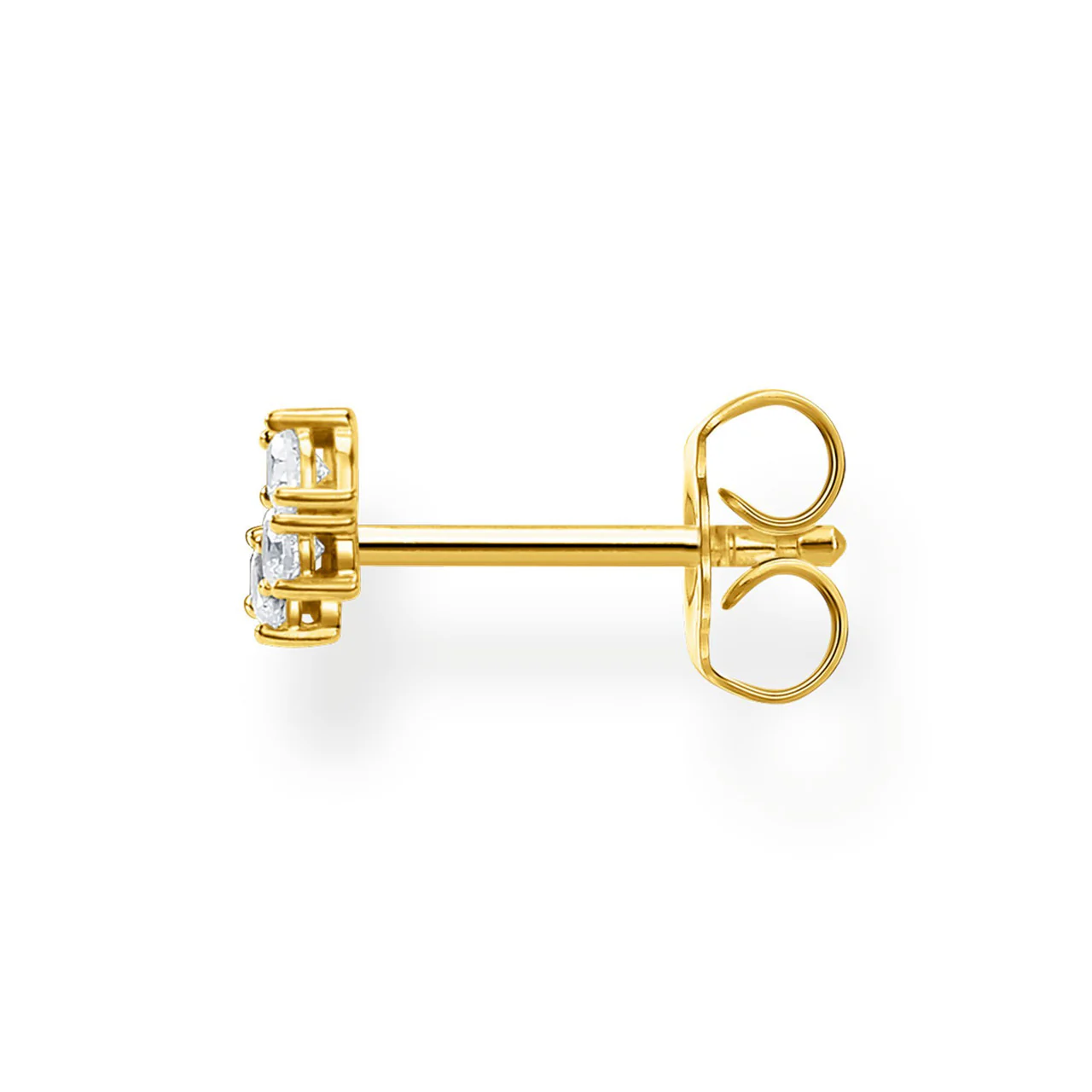 Charm Club Single 3 Stone Cubic Zirconia Yellow Gold Plated Stud Earring - H2132-414-14 - Image 2