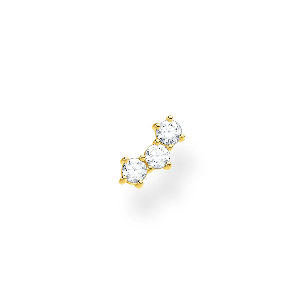 Charm Club Single 3 Stone Cubic Zirconia Yellow Gold Plated Stud Earring - H2132-414-14 - Image 3