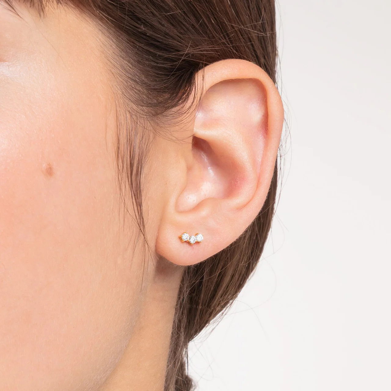 Charm Club Single 3 Stone Cubic Zirconia Yellow Gold Plated Stud Earring - H2132-414-14 - Image 4