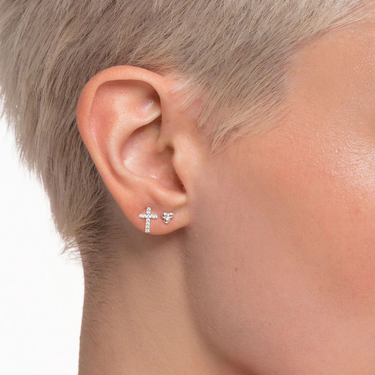 Charm Club Single Cubic Zirconia Cross Stud Earring - H2131-051-14 - Image 4