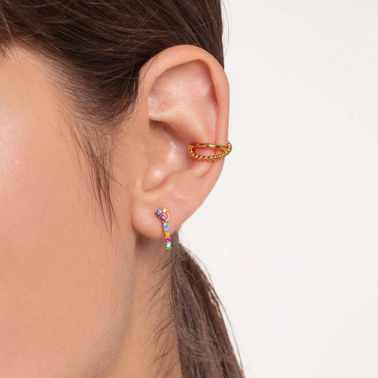 Charm Club Single Dot Cross Yellow Gold Plated Ear Cuff - EC0023-413-39 - Image 3