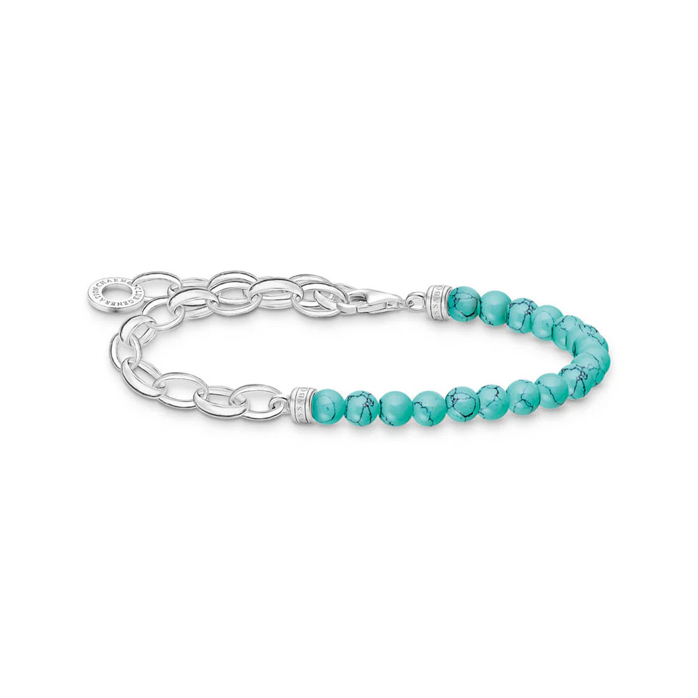 Thomas Sabo Charm Club Sterling Silver Link change Turq Bead 16-19cm Bracelet