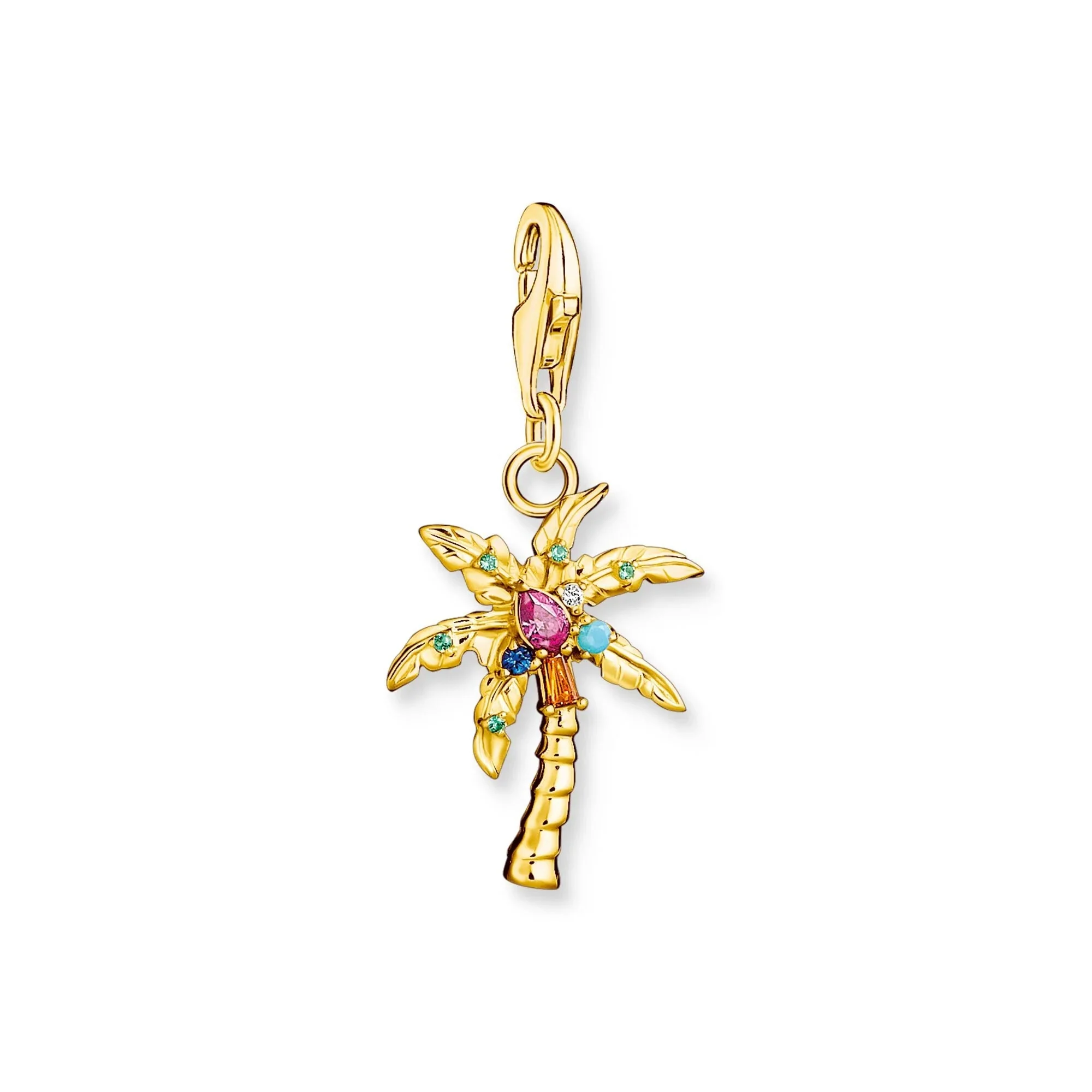 Charm Pendant Palm Tree Yellow Gold Multicoloured Stone
