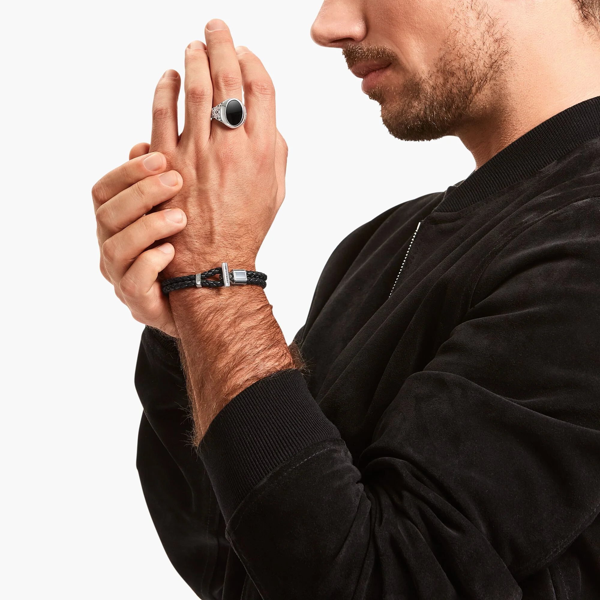 THOMAS SABO Double Bracelet with Braided, Black Leather - Image 2