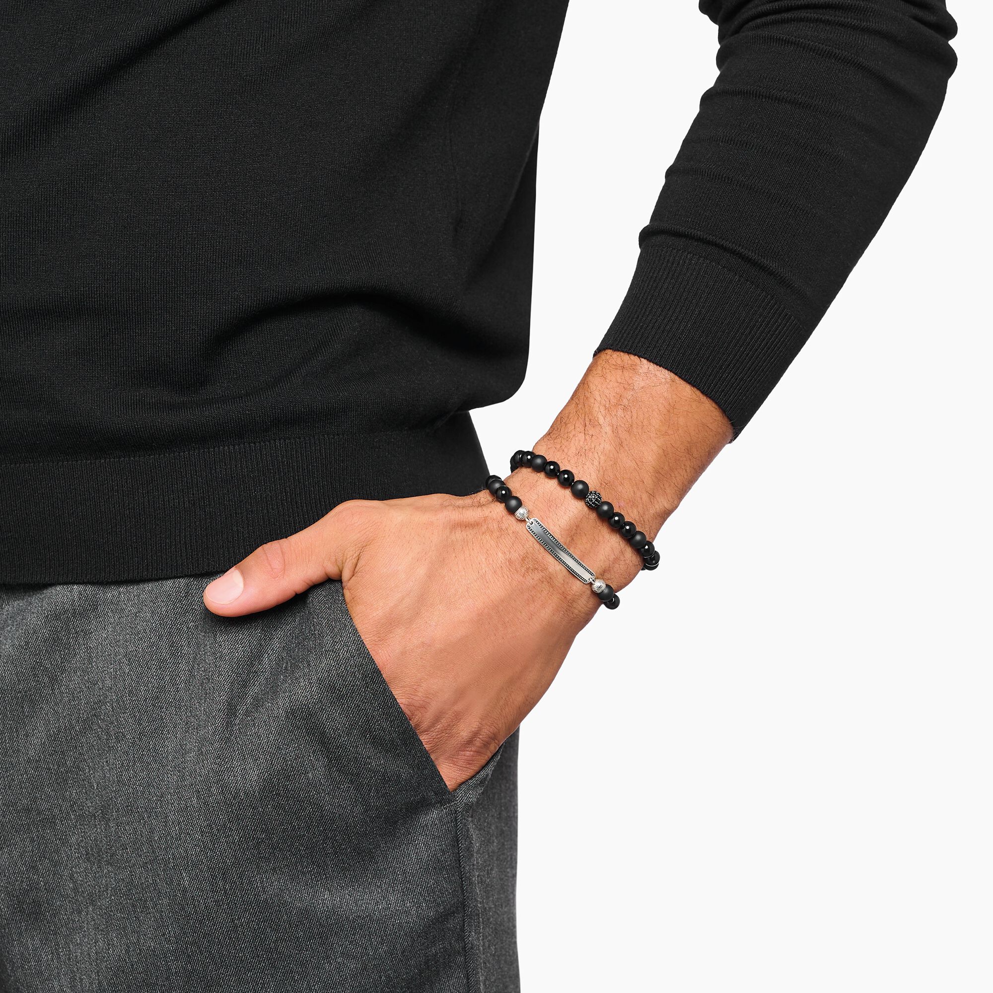 THOMAS SABO Engraved bracelet with obsidian beads - Image 3