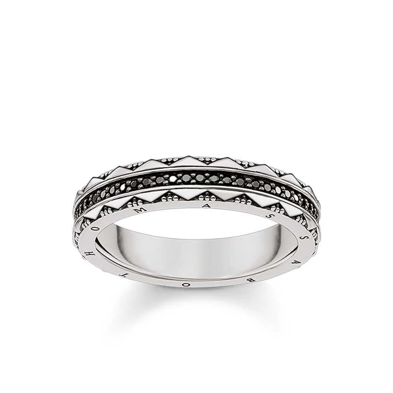 Fine Pattern Black Cubic Zirconia Ring - TR2106-643-11