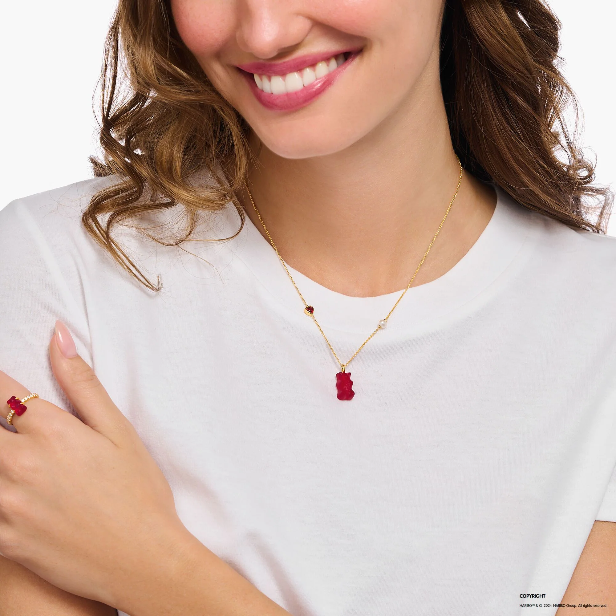 THOMAS SABO Necklace with red goldbears pendant & freshwater pearl - Image 3