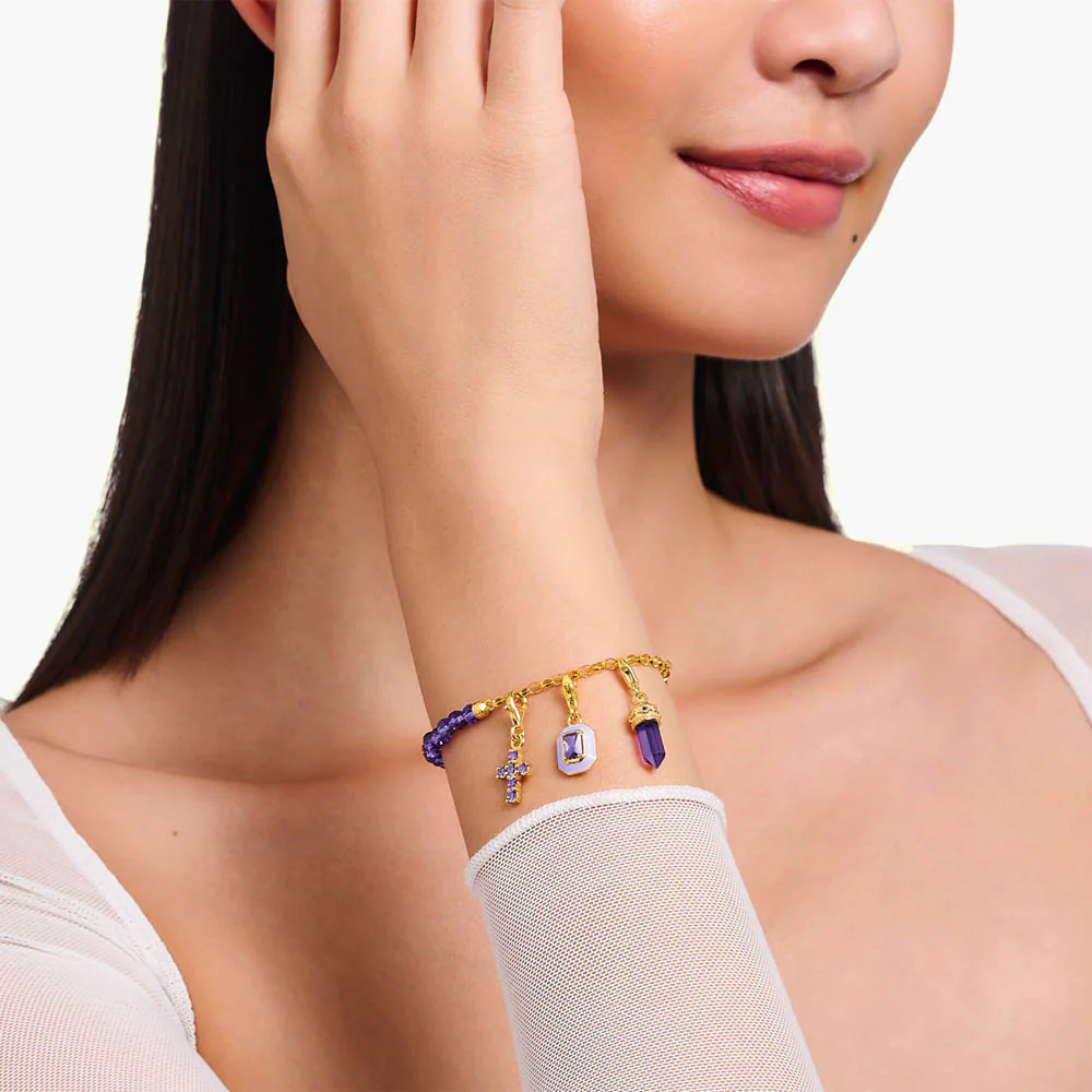 Thomas Sabo Gold Plated Sterling Silver Charmista Purple Crystal CZ Charm - Image 2