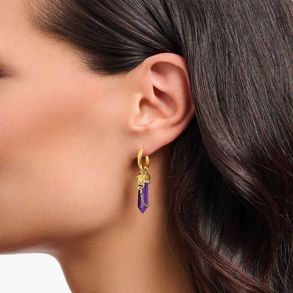 Thomas Sabo Gold Plated Sterling Silver Cosmic Synthetic Amethyst Hoop Earrings - Image 3