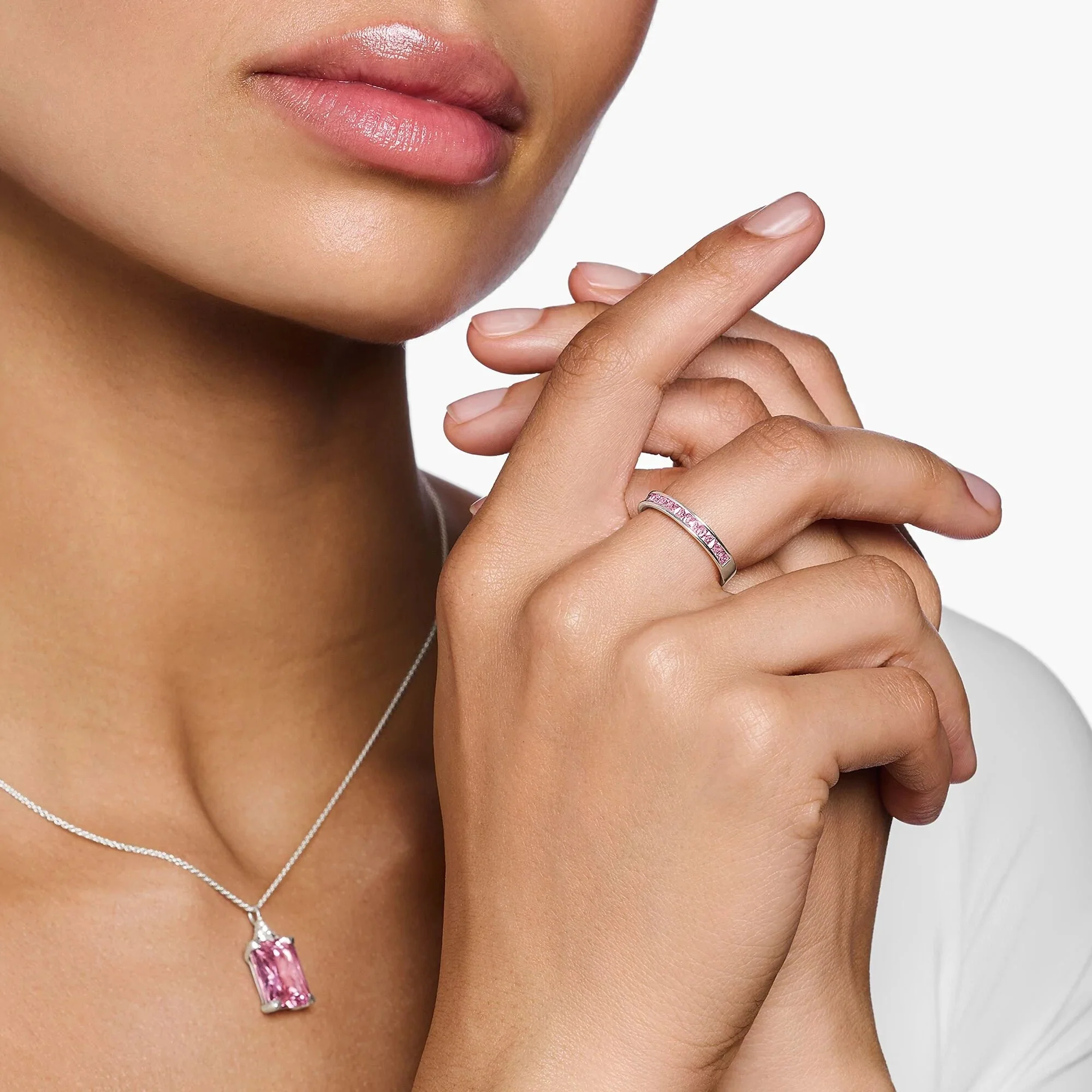 Heritage Pink Pave Silver Band Ring - Image 2