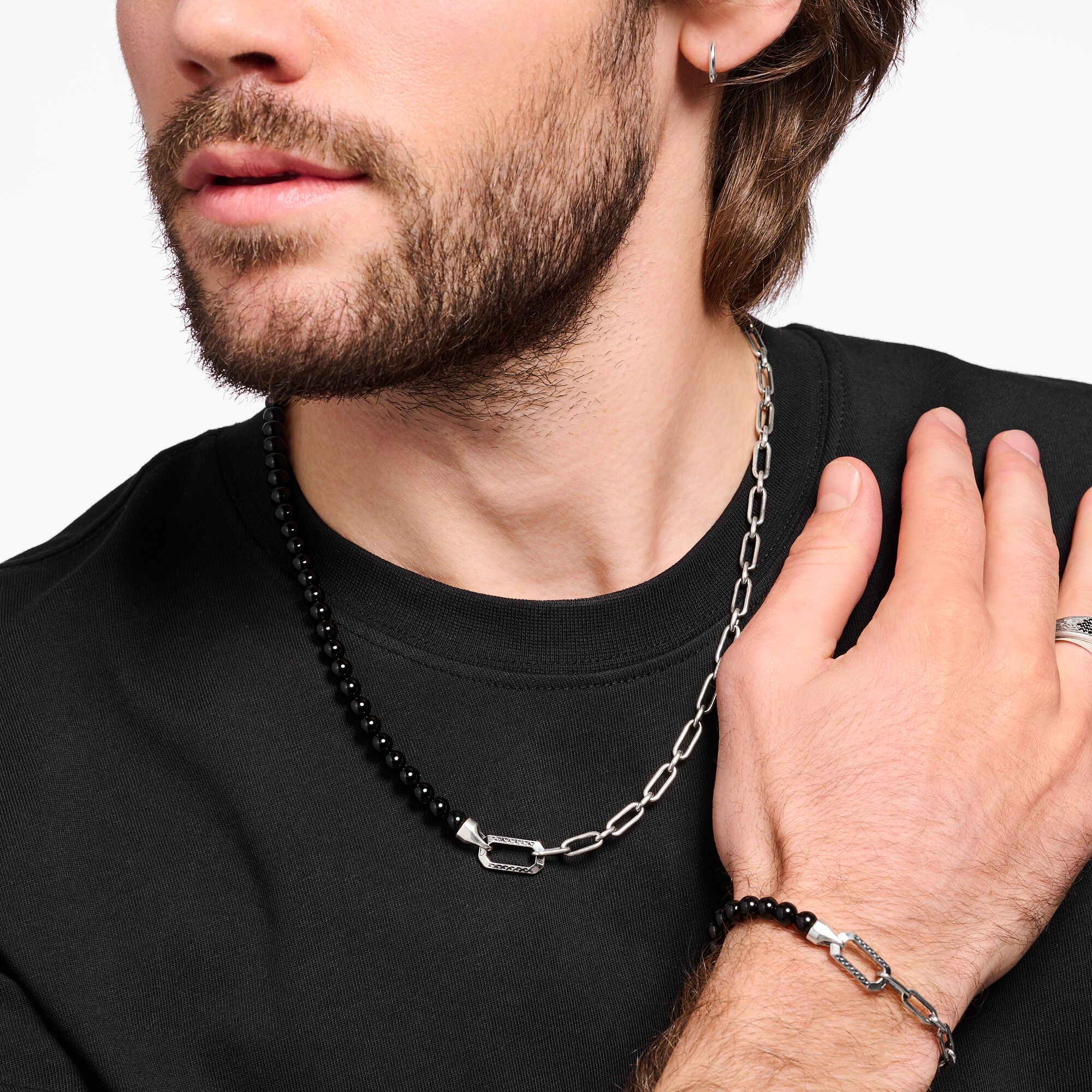 Rebel Onyx Bead Mens Necklace - Image 2