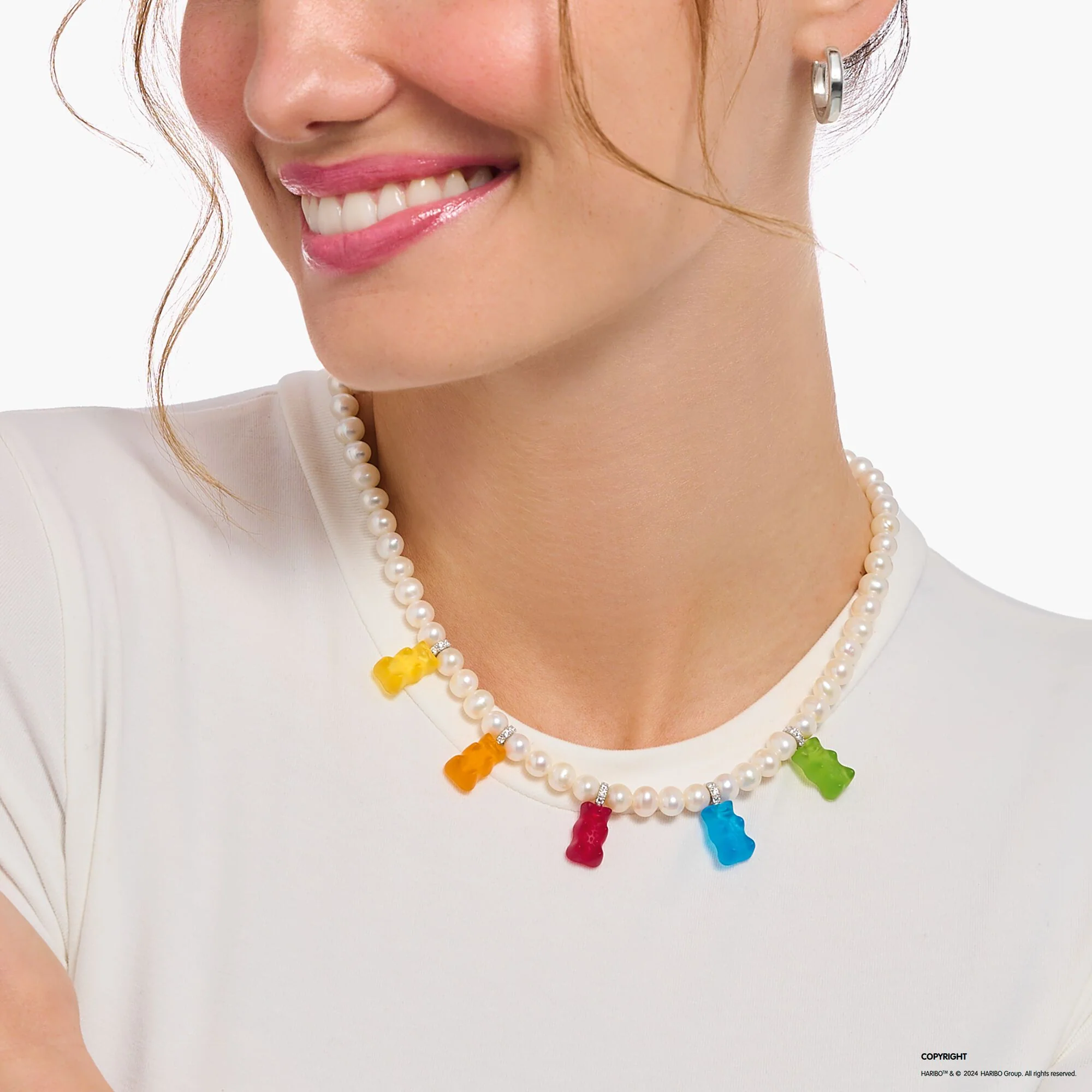 THOMAS SABO Pearl necklace with 5 colourful goldbears - Image 3