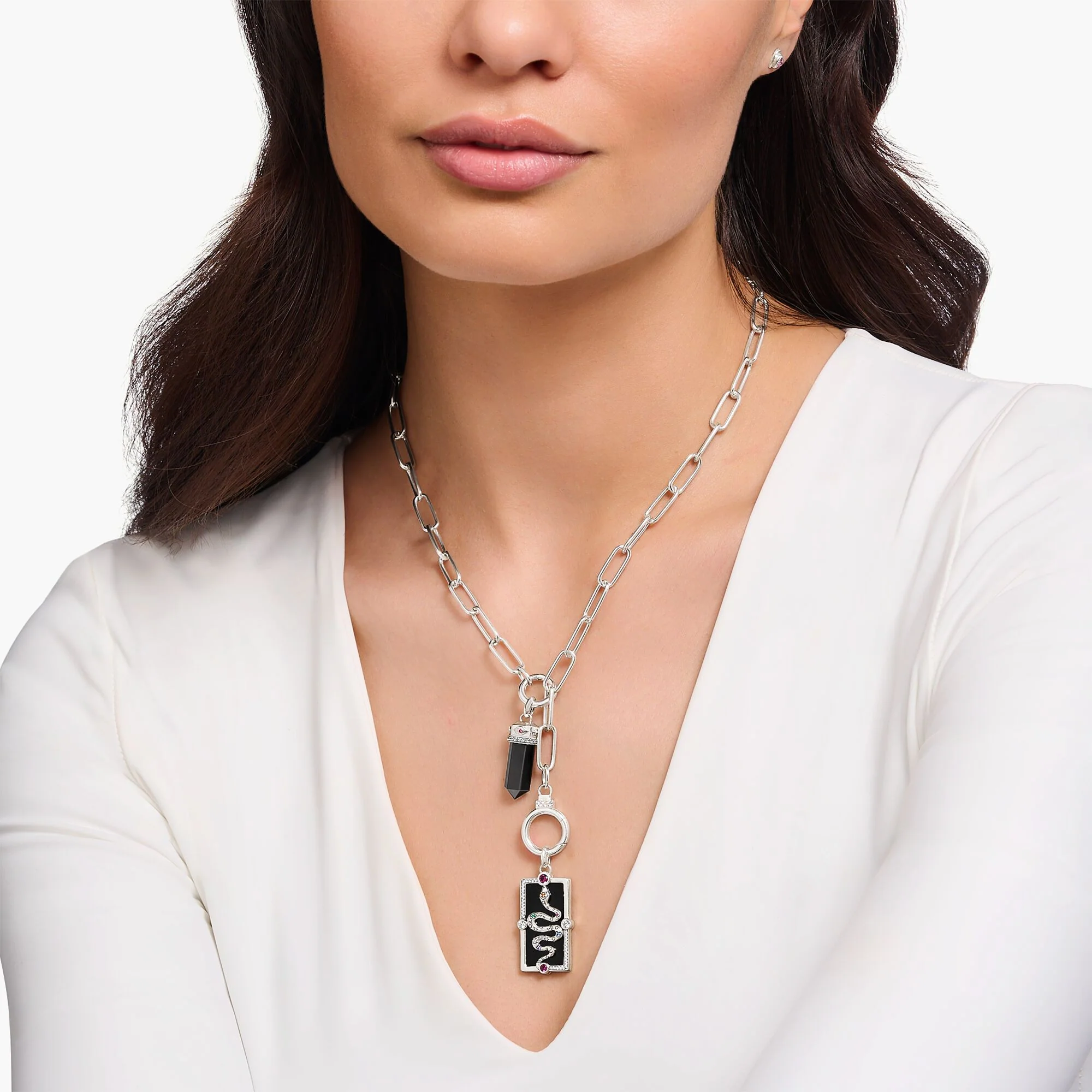 THOMAS SABO Silver Pendant with Onyx in Hexagon-Shape and Stones - Image 3
