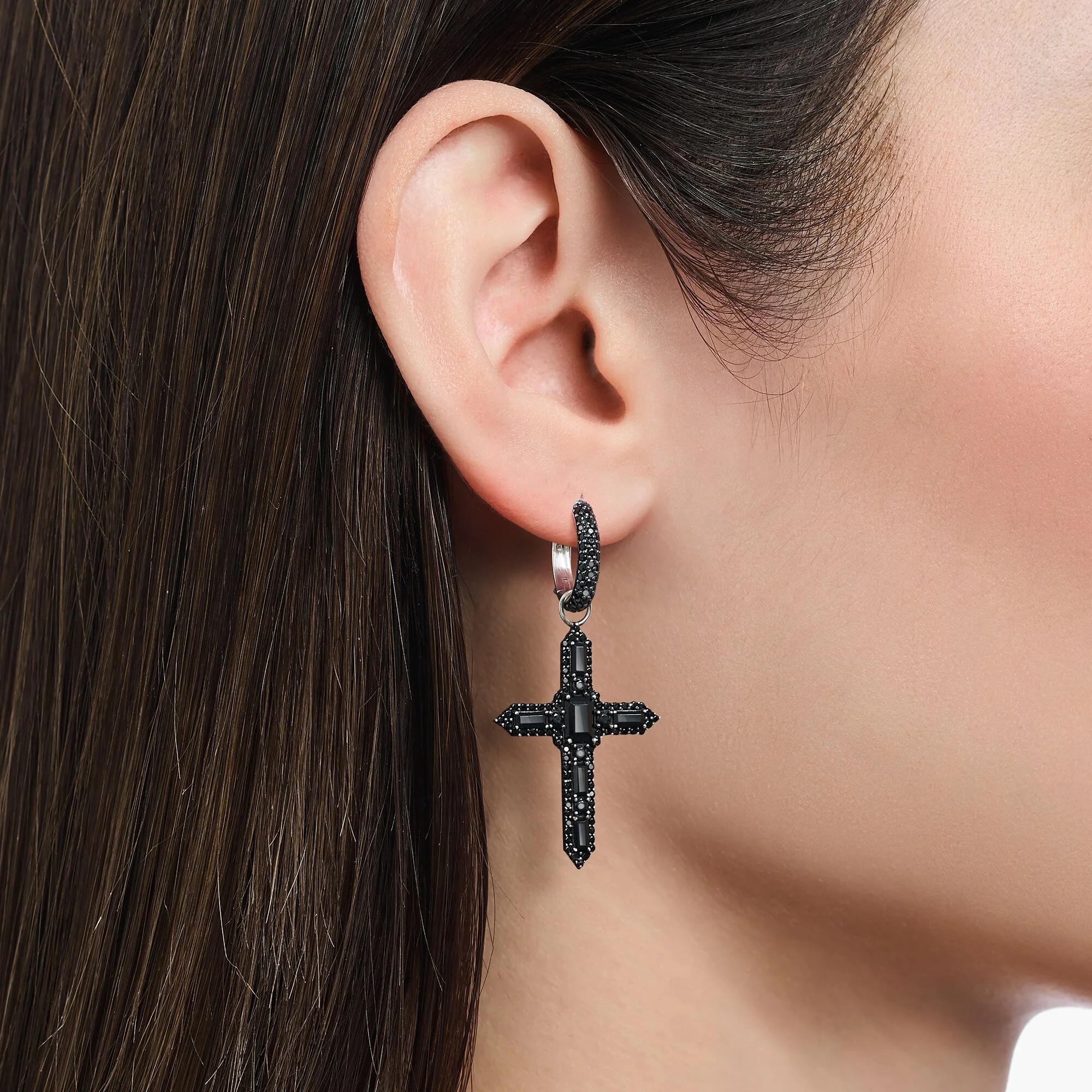 THOMAS SABO Single Cross hoop earring with black zirconia - Image 2