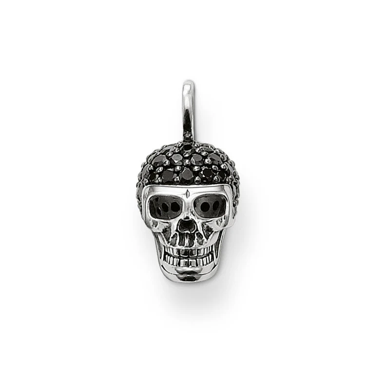 Sterling Silver - Black Cubic Zirconia Skull Pendant Small - PE480-051-11