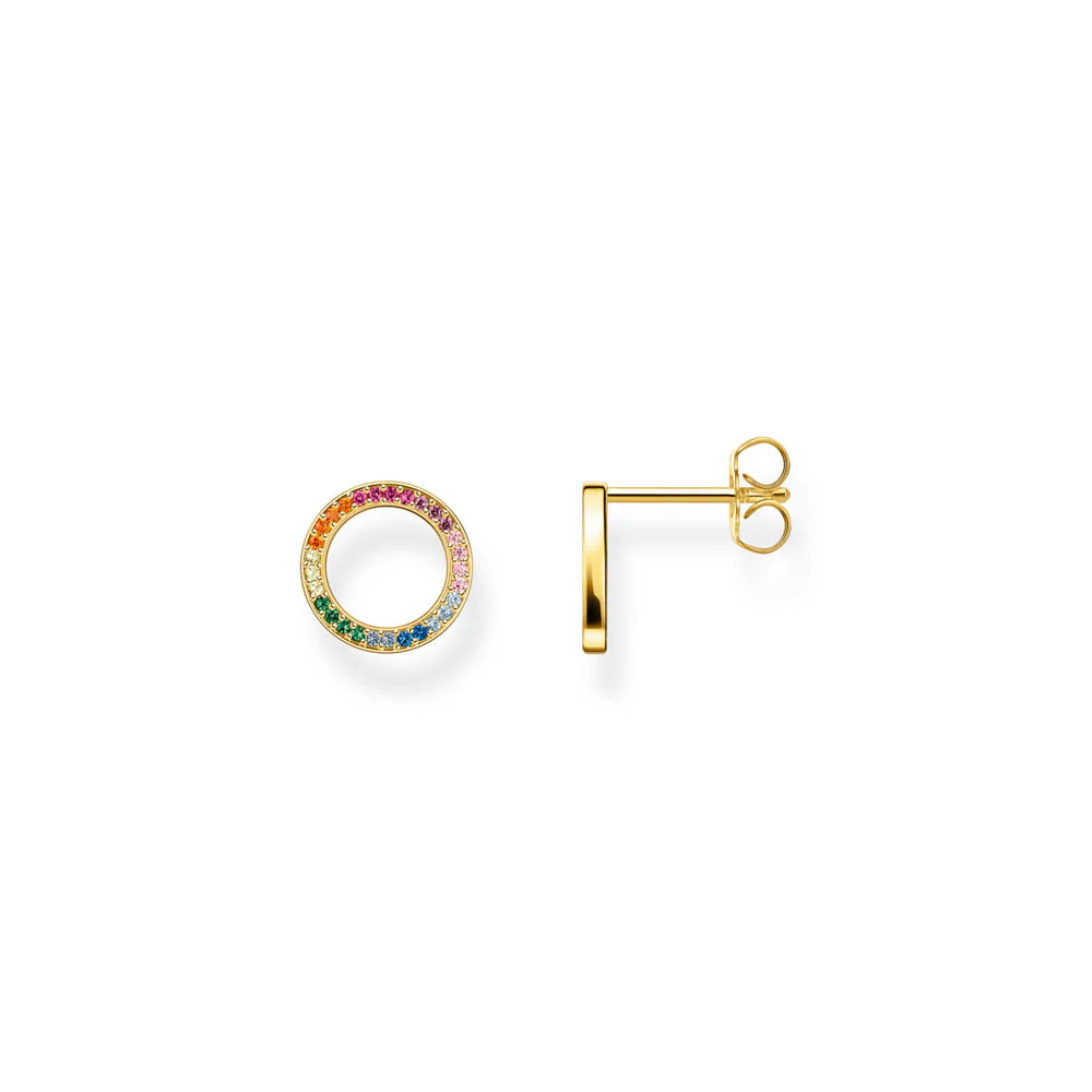 Thomas Sabo Sterling Silver Gold Plated Together Ring Rainbow CZ Stud Earrings
