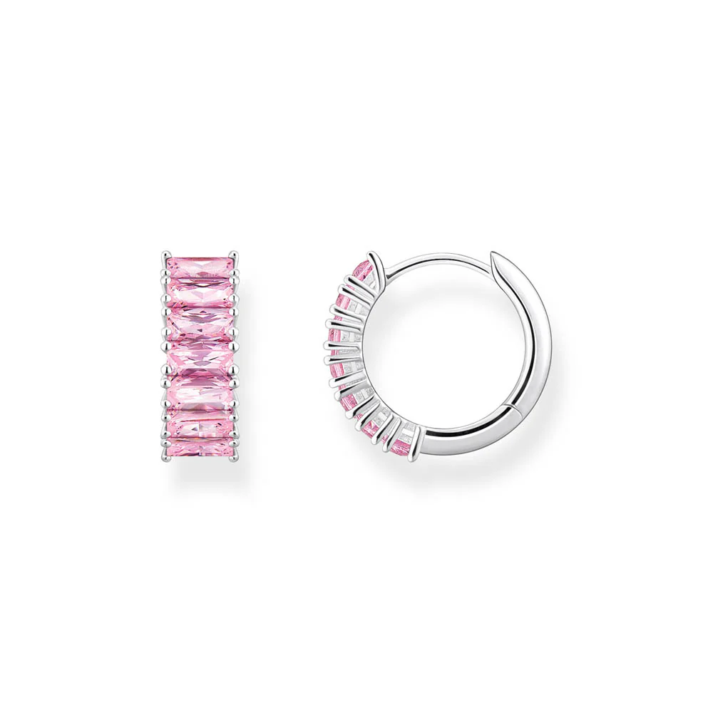 Thomas Sabo Sterling Silver Heritage Pink Wide Baguette Cubic Zirconia Earrings