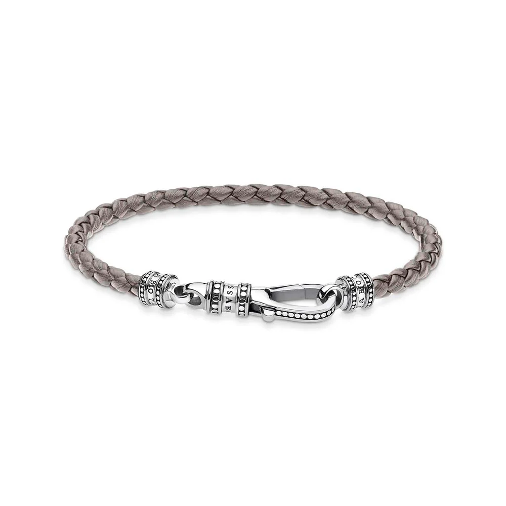 Thomas Sabo Sterling Silver Rebel Grey Braided Lea Clasp 17cm Bracelet