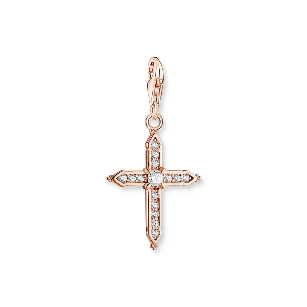 Thomas Sabo Sterling Silver Rose Gold Plated Charm Club Cross Charm - Image 4