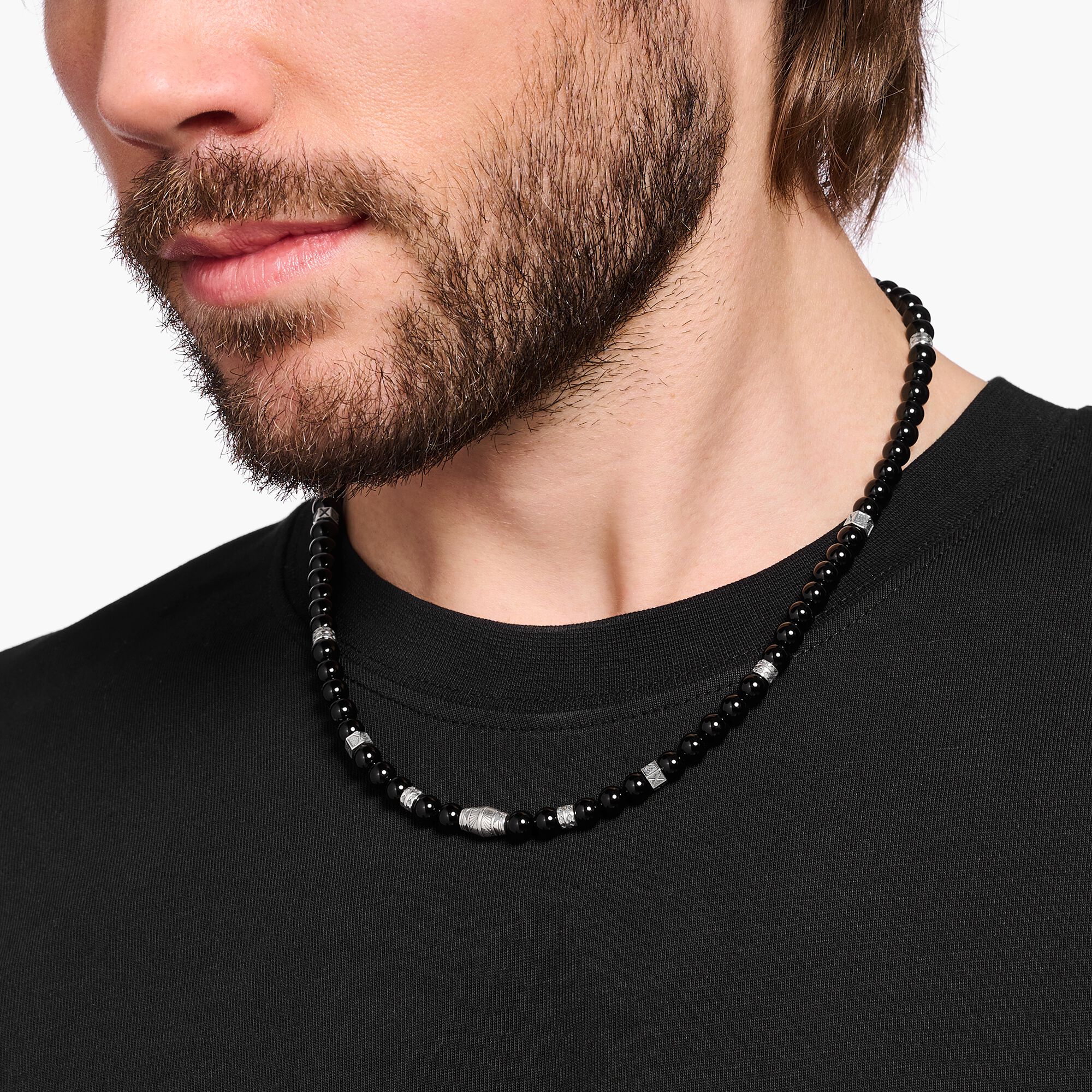 Tiger's Eye Black Bead Mens Necklace - Image 2