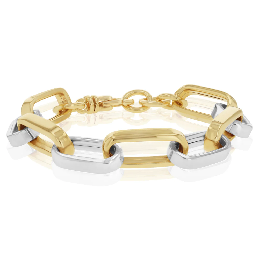 Two Tone Sterling Silver Paperclip Link Bracelet