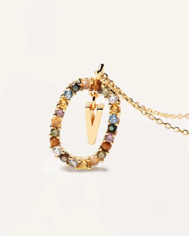 V Gold Initial Necklace - CO01-281-U - Image 2